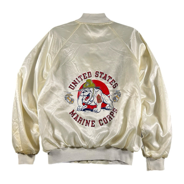 Vintage 1983 Mens United States Marine Corps Bulldog Satin Bomber Jacket (Large)