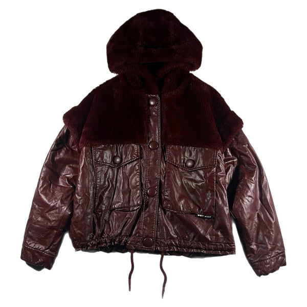 Oof Wear Women's Luxurious Vegan Leather Faux Fur Bomber Jacket Velvet (Size 44)