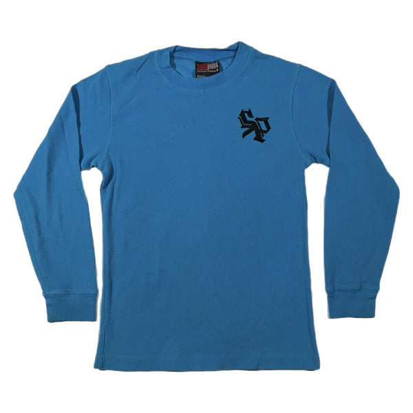 Vintage Y2K Southpole Youth Embroidered Logo Long Sleeve T Shirt Blue (Small)