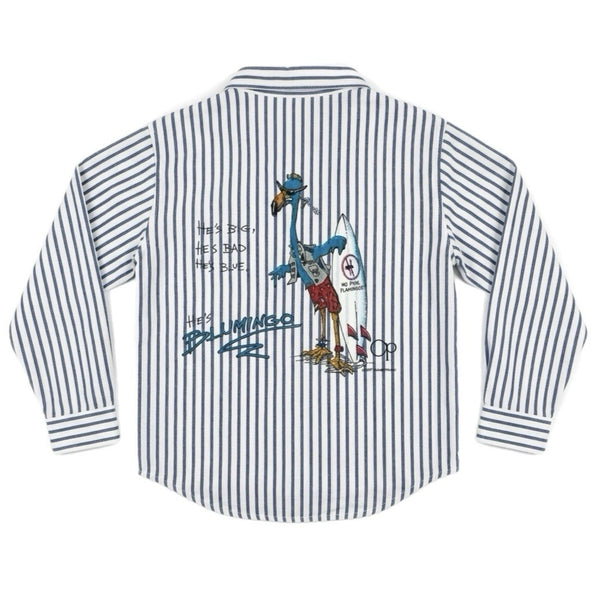 Vintage 80s Ocean Pacific Kids Striped Long-Sleeve Graphic Polo Shirt (Size 3T)