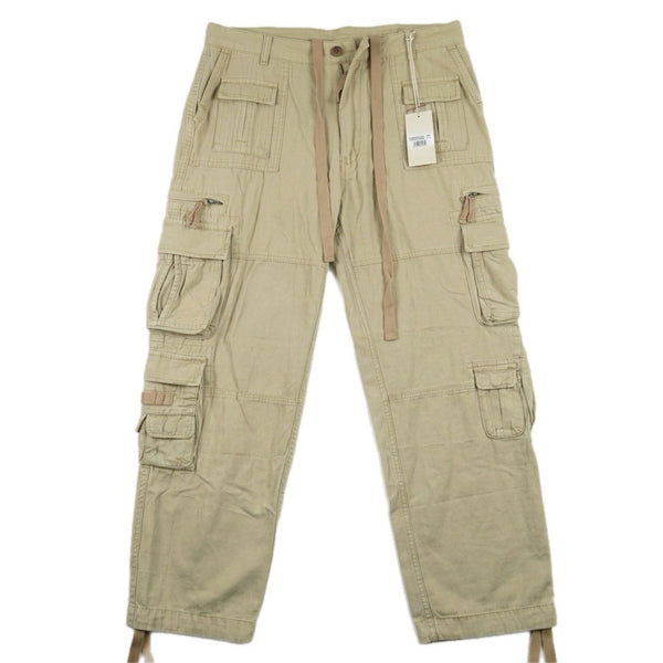 Mnml Cargo Utility Military Denim Designer Pants Pockets Beige NWT (Size 36)