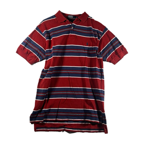 Vintage 90s Polo Ralph Lauren Men's Striped Golf Collared Shirt Red (Medium)
