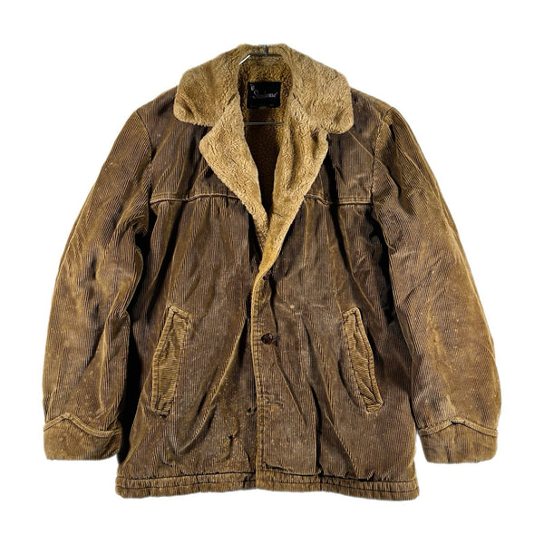 Vintage 70s Shanhouse Distressed Corduroy Sherpa-Lined Jacket Tan (Size 40)