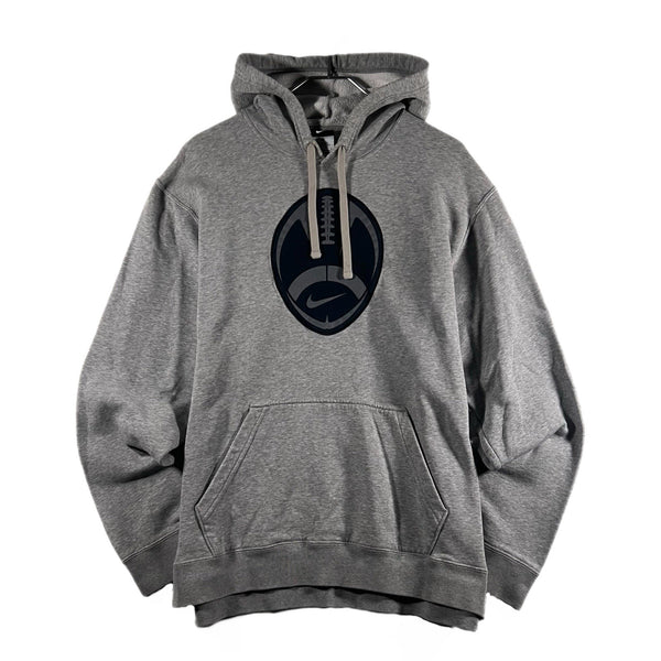 Vintage Nike Essential Men's Swoosh Gray Embroidered Football Hoodie (Large)