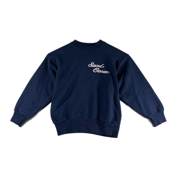 Vintage Youth Paris French Puff Graphic Pullover Crew Sweatshirt Navy (Small)