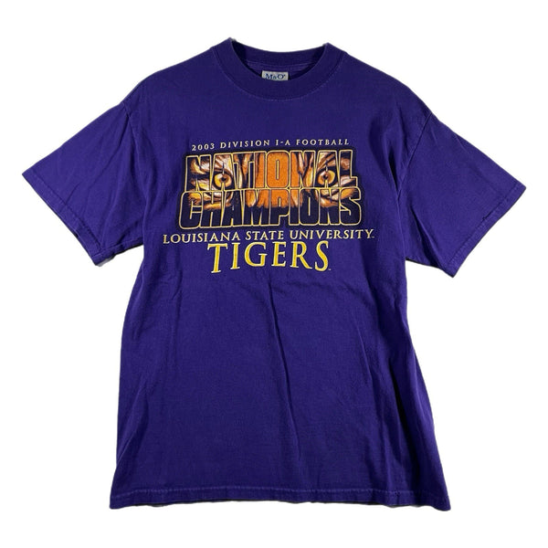 Vintage 2003 Men's LSU Tigers NCAA Football Graphic T Shirt Purple (Medium)