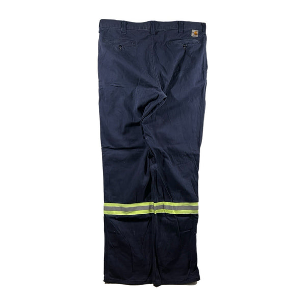 Vintage Carhartt Men's CAT2 FR Reflective-Strip Workwear Pants Navy (Size 38x36)