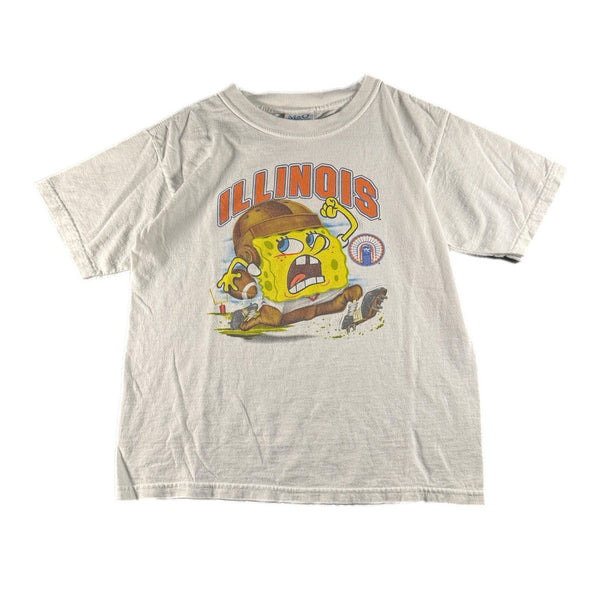 Vintage Y2K SpongeBob Youth Illinois NCAA Football Graphic T Shirt Rare (Medium)