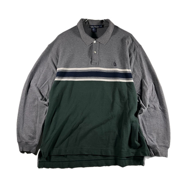 Vintage Nautica Men's Striped Long-Sleeve Collared Polo Shirt Rare (Large)