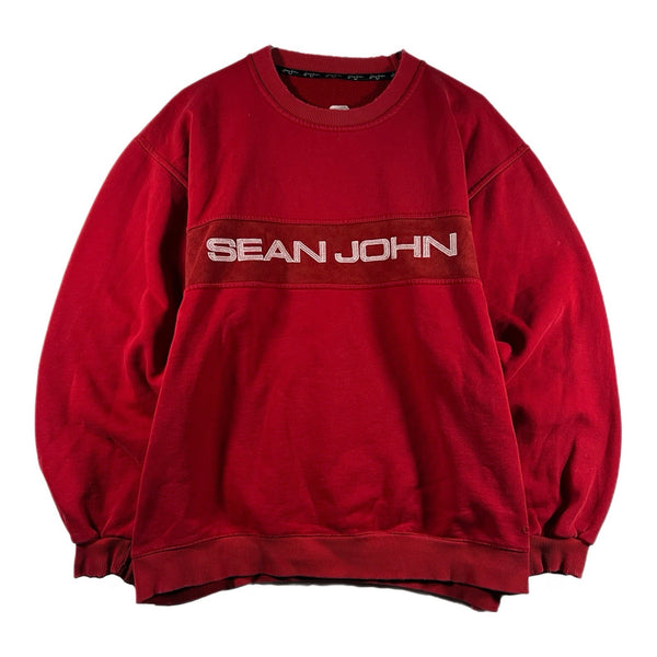 Vintage Y2K Sean Jean Diddy Men's Suede Stripe Pullover Crewneck Sweatshirt Red