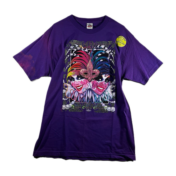 Vintage Y2K Mardi Gras New Orleans Poster Men’s Graphic T Shirt Purple (Large)