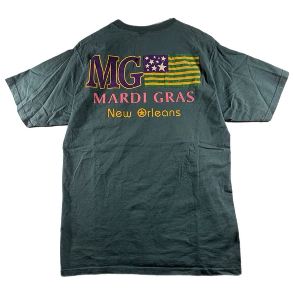 Vintage Y2K Men's Mardi Gras New Orleans NOLA Graphic T Shirt Green (Medium)