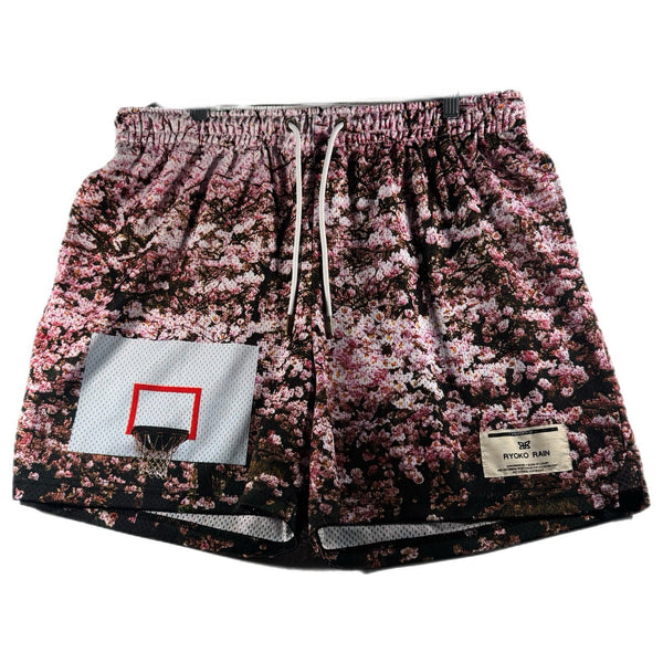 Ryoko Rain Men’s Flowering Cherry Graphic Basketball Designer Mesh Shorts (3XL)