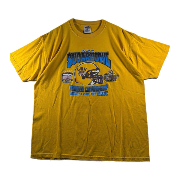 Vintage LSU Tigers NCAA Football 2004 National Champ Graphic T Shirt Yellow (XL)