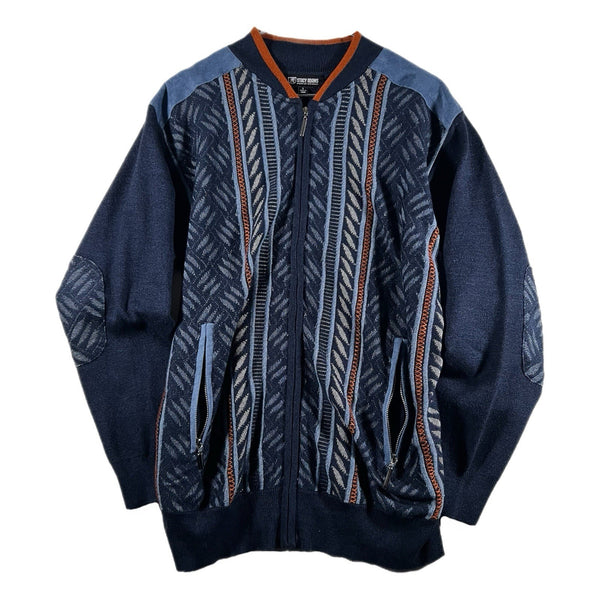 Vintage Stacy Adams Men’s Knit Coogi-Type Full-Zip Rayon Acrylic Sweater (Large)