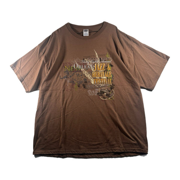 Vintage Y2K Men's New Orleans 2007 Jazz Fest Graphic T Shirt Brown Rare (2XL)