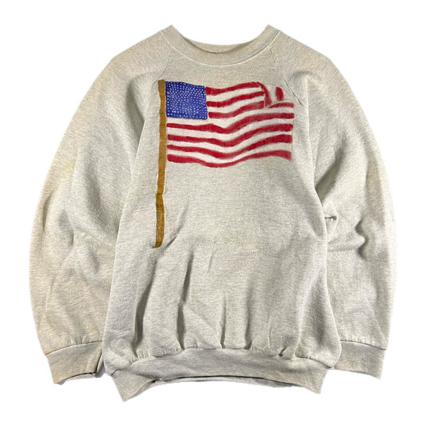 Vintage Fruit of the Loom American USA Flag Painted Pullover Sweatshirt (Large)