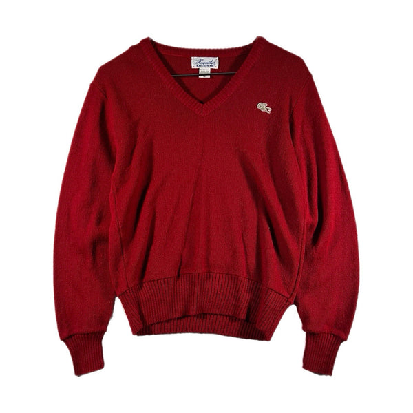 Vintage 70s Lacoste V-Neck Alligator Logo Pullover Acrylic Sweater Red (Size 36)