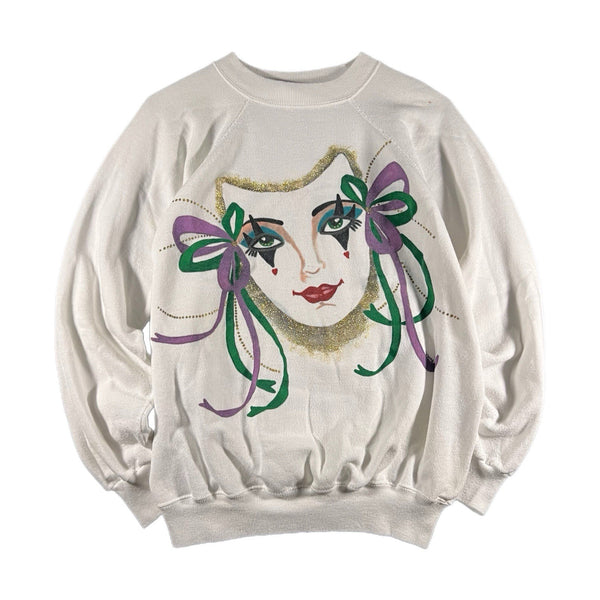 Vintage 80s Mardi Gras New Orleans USA-Made Graphic Sweatshirt White (Large)