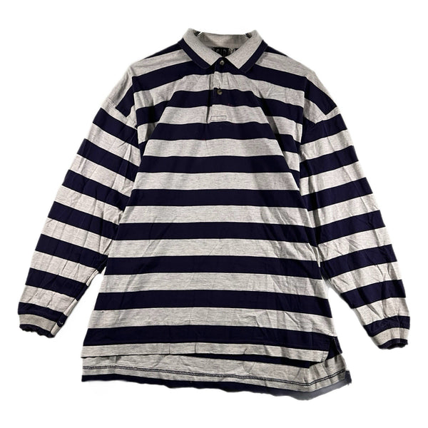 Vintage Gap Men’s Striped Long-Sleeve Rugby USA-Made Polo Shirt Navy (Medium)