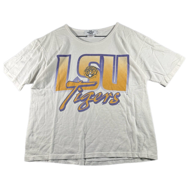 LSU Tigers Women's USA-Made Single-Stitch Graphic T Shirt White (Large)