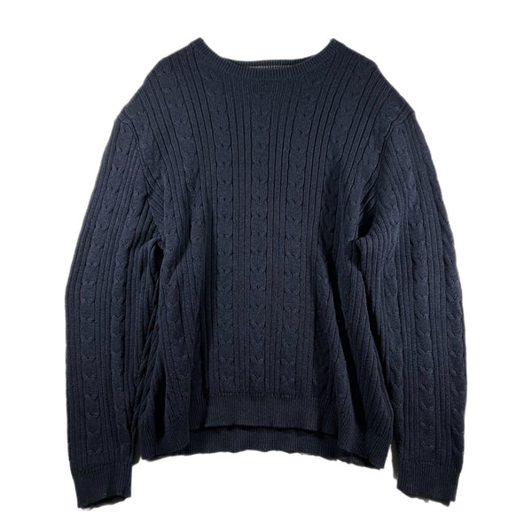 Vintage Eddie Bauer Men's Cable-Knit Grandpa Dad Golf Pullover Sweater Navy (XL)