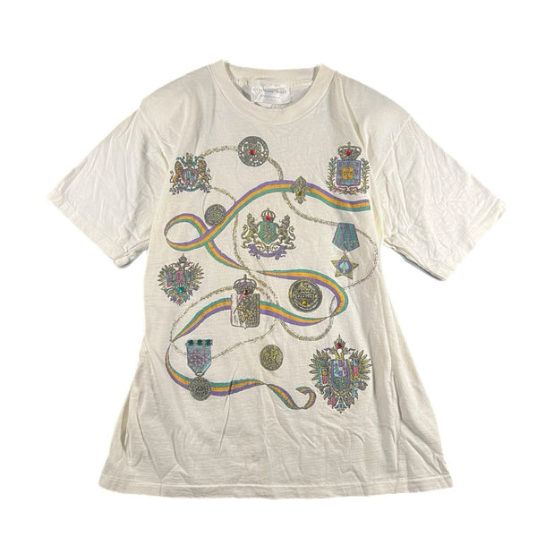 Vintage Deborah Wiley Womens Graphic T Shirt Padded-Shoulders US-Made (One Size)