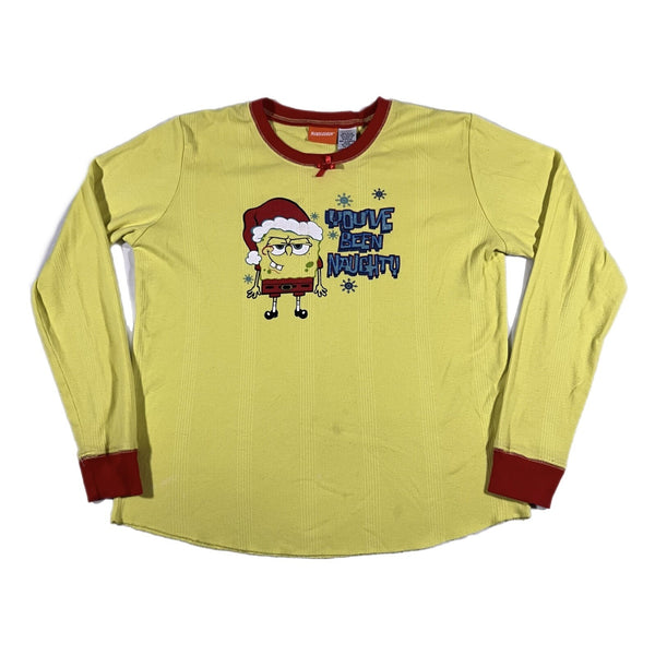 Vintage Y2K Spongebob Girl's Christmas Pajamas Long Sleeve T Shirt (Medium)