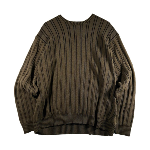 Vintage 90s Arrow Men's Heavyweight Stripe Knit Sweater Brown Olive (Large)