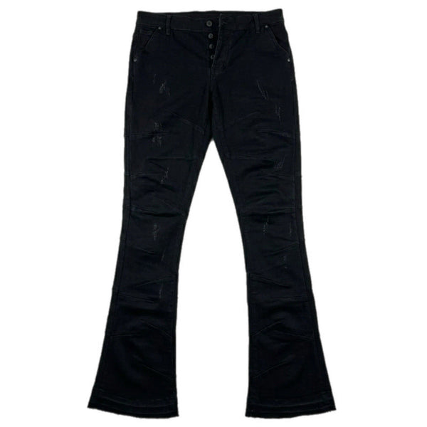 Valabasas Men's Flare Designer Stacked Black Denim Jeans Pants Bottoms (Size 36)
