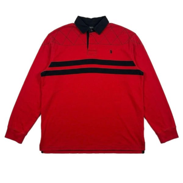 Vintage Polo Ralph Lauren Mens Long-Sleeve Stripe Rugby Collared Polo Shirt (XL)