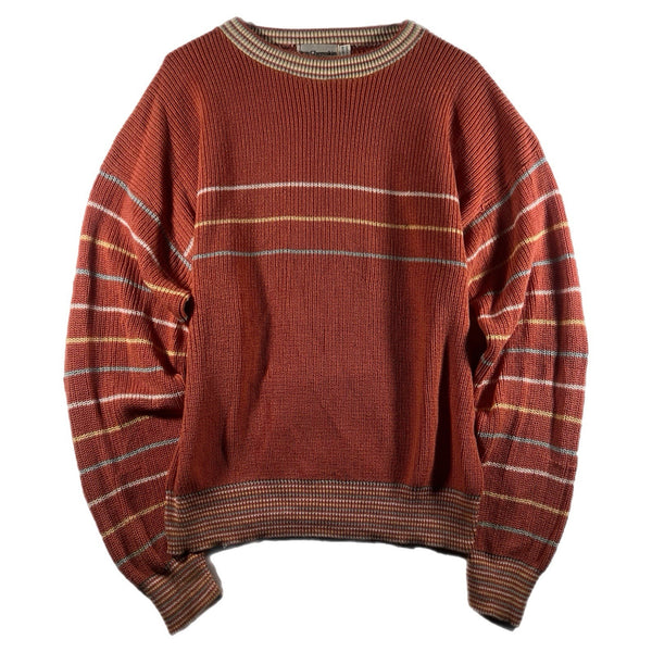Vintage Ron Chereskin Women's Striped USA-Made Knit Pullover Sweater Pink (XL)