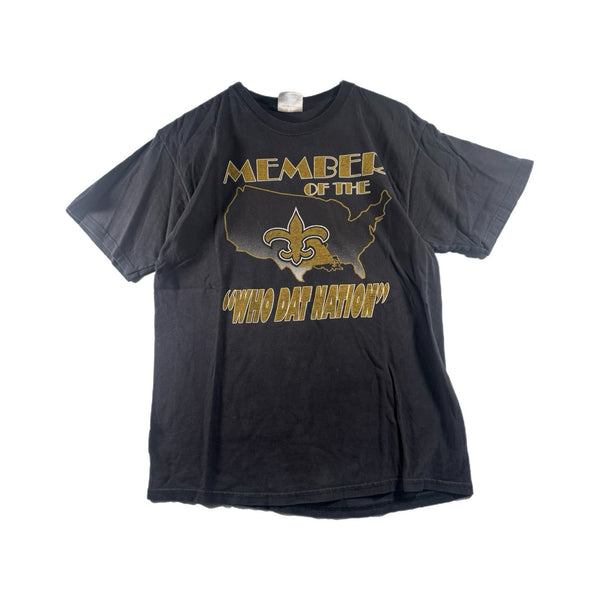 Vintage Men's New Orleans Saints NFL Football Graphic T Shirt Black (Medium)