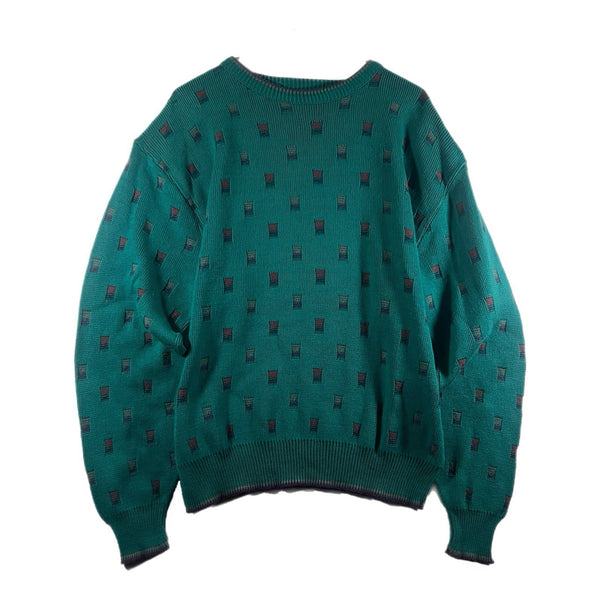 Vintage Pinnacle Collection Men's Grandpa Dad Sweater Teal USA-Made (Large)