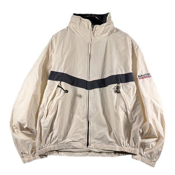 Vintage Nautica Competition Men Full-Zip Windbreaker Pack-Hood Jacket White (XL)