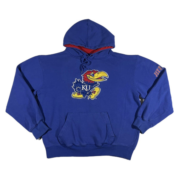 Y2K Kansas Jayhawks Mascot Logo Stadium Athletics Hoodie Pullover Blue (Medium)