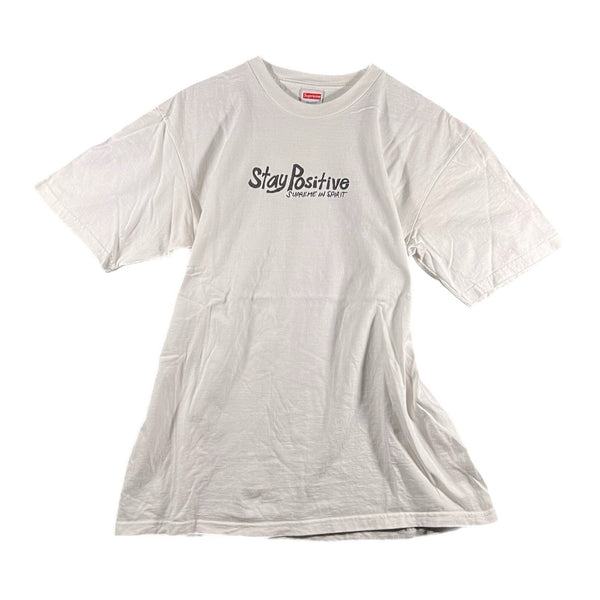 Supreme Men's Stay Positive Double-Sided Graphic T Shirt White (Medium)