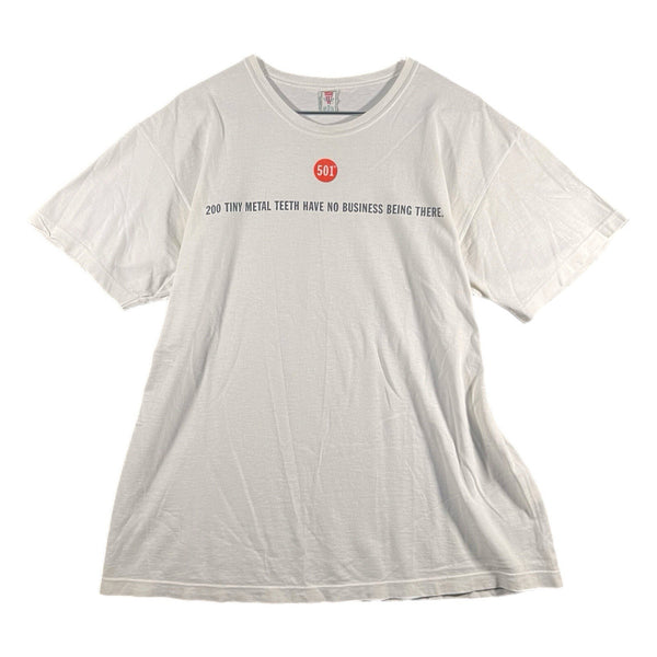 Vintage Levi’s Women's 501 Jean Graphic T Shirt US-Made White/Red (Medium)