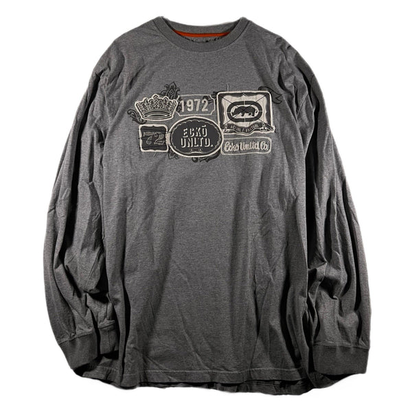Vintage Y2K Ecko Unltd Men's Baggy Long-Sleeve Shirt Gray Hip-Hop Skater (XL)