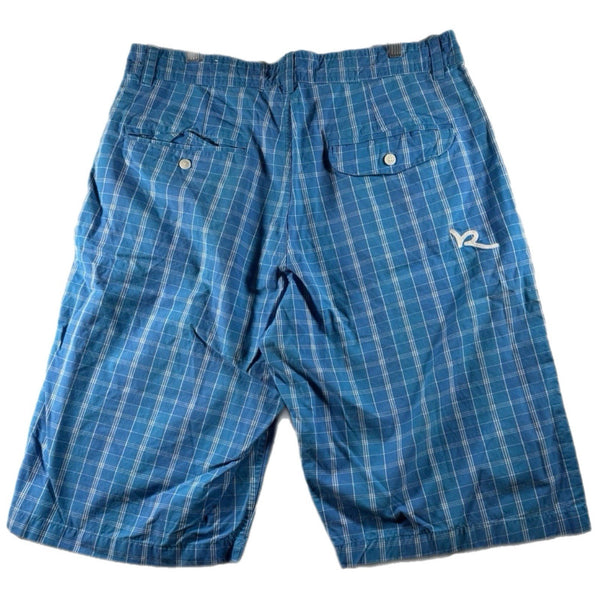 Vintage Y2K Rocawear Men's Logo Casual Shorts Plaid Blue (Size 38)