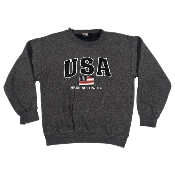 Vintage Men's Sweatshirt Gray Crewneck Pullover Washington DC USA Flag (Medium)