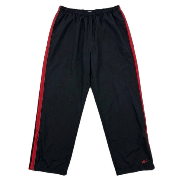 Vintage 90s Y2K Nike Men's Swoosh Baggy Track Pants Stripe Black/Red (2XL)
