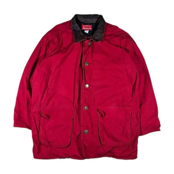 Vintage 90s Marlboro Men's Canvas Barn Full-Zip Chore Coat Jacket Red (XL)