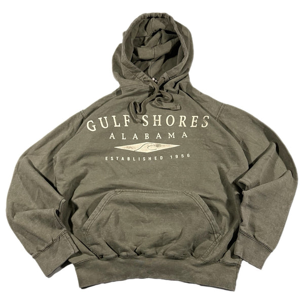 1965 U.S. Vintage Brand Retro Gulf Shores Alabama Pullover Hoodie Olive (Small)